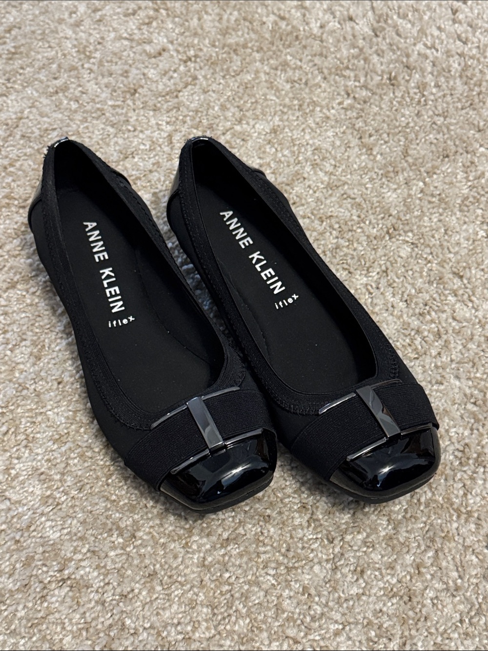 Anne Klein Black Patent Toe Ballet Flats
